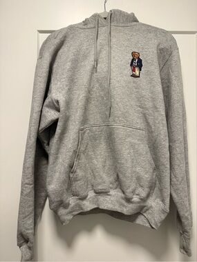 Polo Bear Embroidered Gray Hoodie Sweatshirt